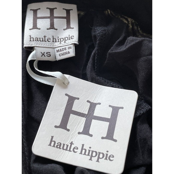 NWT Haute Hippie Key Hole Bell Sleeve‎ Top Blouse Size XS Black Mock Neck Boho - Picture 6 of 7